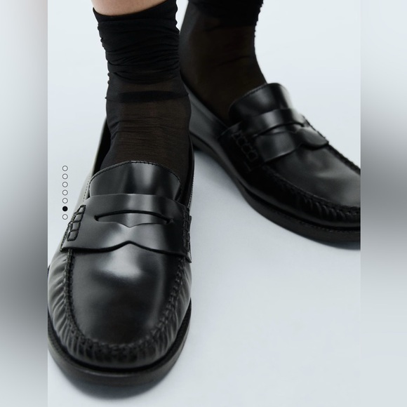Mango black leather loafers 38 New - Picture 3 of 8